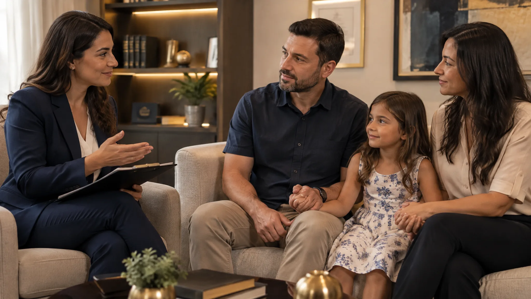 advogada de familia orientando pai e mae sobre guarda compartilhada dos filhos